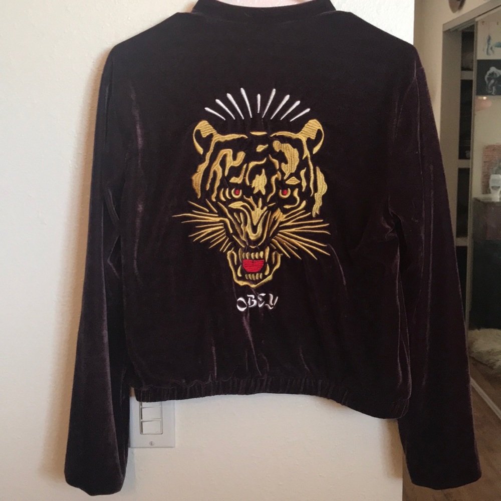 Purple velvet obey lion jacket